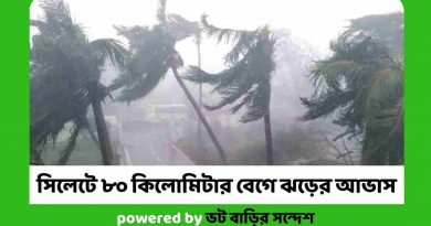 সিলেটে ৮০ কিলোমিটার বেগে ঝড়ের আভাস